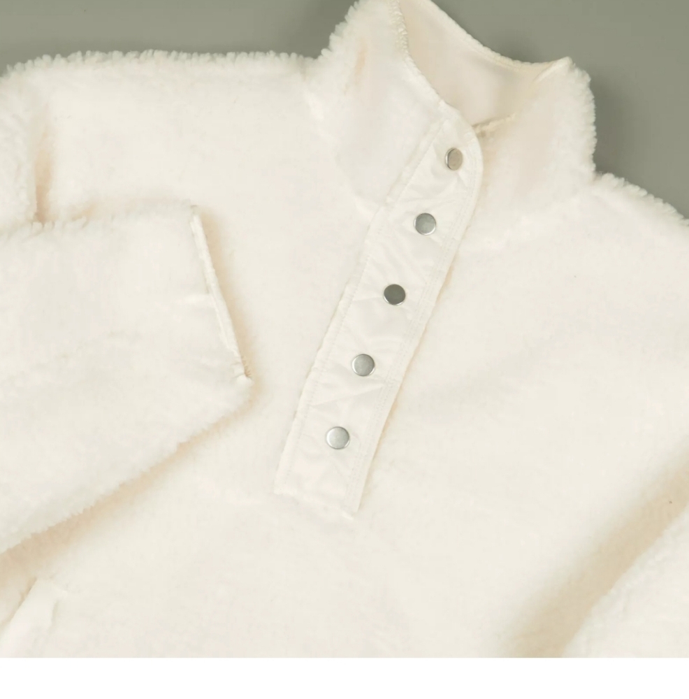 Athleta Cozy Sherpa Snap Sweatshirt in Magnolia White Size Medium